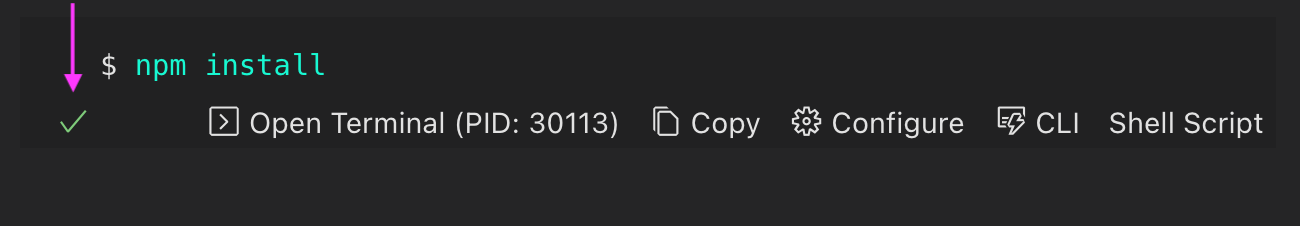 checkmark when running a command